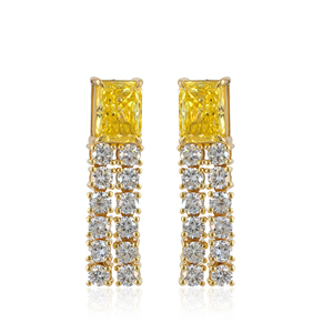 Boucles d'oreilles pendantes en or massif 14 carats, 5,96 carats, ornementées de pierres rondes cultivées en laboratoire, certifiées IGI, bijoux de luxe pour femmes, pour mariage - Product Image 1