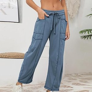 Women Trend Cargo Pants Wide Leg Sweatpants High Waist <b>Drawstring</b> Casual Loose Fit Streetwear - Product Image 4