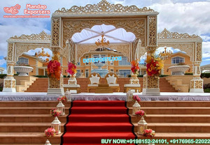 RajMahal – thème de mariage blanc, Mastani, Mandap, evénement de mariage Royal, décoration de Mandap, magnifique intérieur sculpté doré, Mandap de mariage - Product Image 6