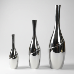 Luxury Chrome Silver Metal Flower <b>Vase</b> Elegant Spiral Wrap Design Handcrafted Modern Home Decor Centerpiece Single Unit - Product Image 3