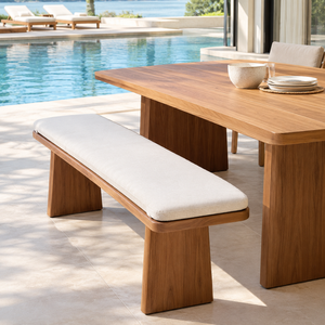 Banc de jardin en teck massif avec coussin pour terrasse, jardin, bord de piscine, restaurant, hôtel, resort, mobilier de terrasse - Product Image 6