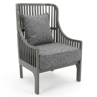 Chaise longue d'extérieur élégante et confortable en bois de teck massif avec lattes, coussin gris foncé rembourré en mousse, aucun assemblage requis