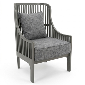 Elegant Comfortable Modern Solid Teak Wood Slat Outdoor Lounge <b>Chair</b> Foam-Filled Dark-<b>Grey</b> Cushion No Assembly Required for - Product Image 1