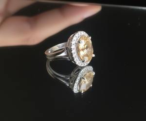 แหวนค็อกเทลเพชรทรงรีชุบโรเดียมเงินแท้ 925 ประดับด้วยซิทรินธรรมชาติ หินประจำเดือนเกิดเดือนพฤศจิกายน หรูหรา เหมาะสำหรับงานปาร์ตี้ งานหมั้น และงานแต่งงาน - Product Image 3