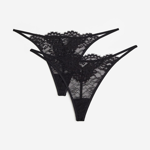 Women's High-Rise High-Waist Sexy Sports Panties Floral Pattern Everyday Knitted Cotton Lace <b>Thongs</b> - Product Image 6