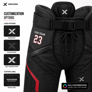 กางเกงฮอกกี้น้ำแข็ง X Sports City แบบมีแผ่นรอง รุ่นสีดำ ทำจากไนลอน เอวปรับได้ ระบายอากาศได้ดี คุณภาพสูง สำหรับผู้ใหญ่ ผู้ชาย รับผลิตตามแบบ OEM ODM - Product Image 5