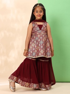Girls Embellished Halter Neck Ready to Wear <b>Lehenga</b> Choli with Dupatta Set, Multi Color <b>Kids</b> Ethnic Festive Wear - Product Image 1