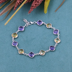 925 Sterling Silver <b>Amethyst</b> & Citrine Bezel Set <b>Bracelet</b> Minimalist Gemstone Chain <b>Bracelet</b> for Women Everyday Wear Jewelry - Product Image 6