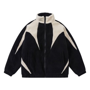 Veste en polaire Sherpa patchwork colorblock personnalisable, style ample avec col montant, en toile d'hiver, couleur personnalisable - Product Image 2