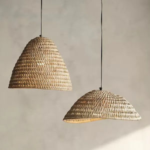 Abat-jour de lustre personnalisable en rotin, bambou et jonc de mer tressé à la main, de haute qualité et au design moderne, pour la décoration de la maison et des cafés - Product Image 1