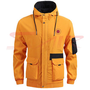 Men's Hooded Waterproof PU <b>Racer</b> <b>Jacket</b> Color Blocking Casual Winter Wear Quick Dry with Zipper Closure Orange Black Trim 240g - Product Image 3