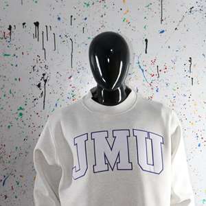 JMU ASH GREY <b>Mock</b> <b>Neck</b> Sweatshirt 100% WHITE Applique Embroidery wide <b>neck</b> Sweatshirt Finer Threads - Product Image 4