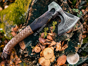Bearded Viking Tomahawk <b>Axe</b> Hand Forged Carbon Steel Wooden <b>Handle</b> Outdoor Hunting Survival OEM ODM Custom Wholesale Low MOQs - Product Image 6