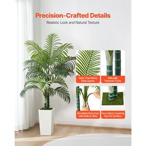 Grand palmier artificiel Areca blanc de 1,5 m pour extérieur, plante tropicale artificielle en soie avec pot, idéal pour la décoration au sol - Product Image 2