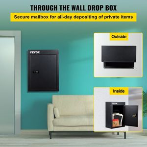 Black Wall Mount Mailbox lettere antipioggia 12.5 "x 6.3" x 16.9 "" Drop Box W/regolabile Chute Code lucchetto per le chiavi dell'home Office in affitto - Product Image 2