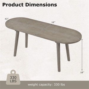 Banc en bois gris de 43 pouces de style farmhouse, résistant à l'eau et aux rayures, meubles de salle à manger pour 2 personnes - Product Image 4