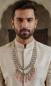 Designer Kundan Polki Groom Mala <b>Necklace</b> for Men Traditional Wedding Sherwani <b>Necklace</b> Ethnic Baraat Jewelry Statement Mala - Product Image 5