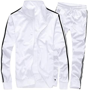 Men's <b>White</b> Hooded Tracksuit Set Full Sleeve Sporty <b>Joggers</b> With Side Pockets Breathable Polyester Autumn Wear - Product Image 3
