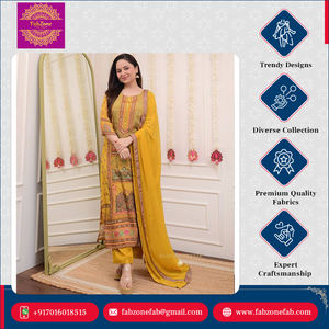 Ensemble Salwar Suit Dupatta en satin de soie pour femmes indiennes et pakistanaises, de haute qualité, FABZONE, magnifique travail de pierres jaunes, spécial - Product Image 2