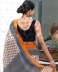Sari Tradicional Kanjivaram de Lino, Algodón y Seda KV con Estampado Gráfico y Digital, Sin Arrugas, para Fiestas de Otoño - Product Image 2