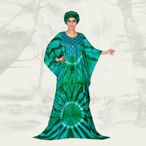 Kaftan Farasha en rayonne, motif tie-dye saisissant, panneau avant orné, manches larges, silhouette élégante longueur ras du sol, style modeste pour l'Aïd - Product Image 2
