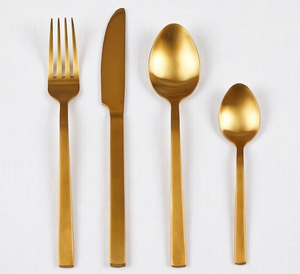 Ensemble de couverts en or mat, design moderne, passe au lave-vaisselle, vaisselle de mariage, couverts en métal, fourchette, couteau, cuillère, pour la cuisine - Product Image 1