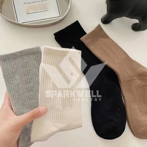 Men's Crew <b>Socks</b> 100% Cotton Breathable Knitted Solid Color Logo Print Daily Wear Spring Season Standard <b>Thickness</b> - Product Image 3