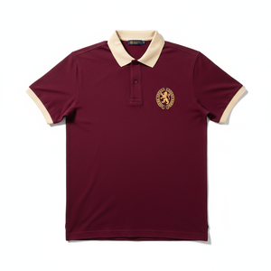 Polo para hombre con cuello y puños bordados con el logo de un león, manga corta, estilo preppy, tela de algodón Oxford - Product Image 1