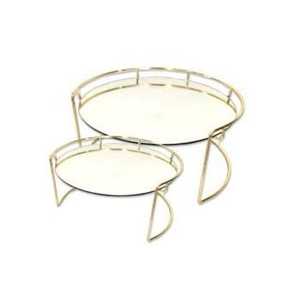 Elegant Set of 2 Round Gold Metal <b>Mirrored</b> Cake Stands Luxury Tiered Buffet Display Risers Wedding Party Dessert Serving <b>Tray</b> - Product Image 1