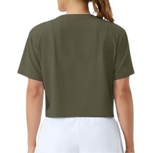 Green Loose Fit Women Yoga Crop Tops Cotton Blend Breathable Soft Finish Wholesale Stretchable Four Way <b>Stretch</b> Gym Wear - Product Image 2