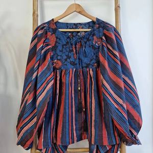 Pur coton terreux Floral bohème chemisier haut indien Bagru bloc imprimé été décontracté maman - Product Image 1