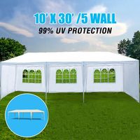 Tente de réception et de mariage extérieure blanche 10x30' avec 5 parois latérales amovibles, modèle Gazebo D0100HAXBVY pour usage intérieur et extérieur