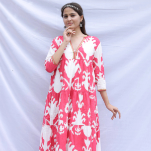 Vestido Corto Estampado a Mano de la India para Mujer, Vestido Casual de Algodón para Verano, Estilo Boho, Vestido Maxi con Cintura Natural - Product Image 3