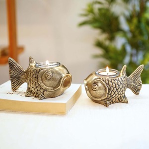 Artisan Golden Fish Set Of 2 <b>Tea</b> <b>Light</b> Holders Home Decoration Heat Resistant Candle Holders - Product Image 2