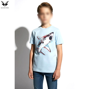 T-shirts pour garçons de couleur unie, 100% coton respirant, col rond, t-shirts basiques pour enfants, logo personnalisé, vêtements d'été pour garçons - Product Image 2