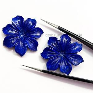 Fleur sculptée en lapis-lazuli naturel 33 mm, pierre précieuse sculptée à la main, cristal, pierre lâche, breloque pour la fabrication de bijoux, prix de gros, en vrac - Product Image 1