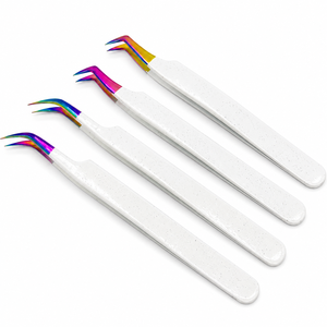 Ensemble de pinces à cils professionnelles en acier inoxydable blanc pailleté, pointes inclinées, étui de protection écologique pour sourcils - Product Image 4