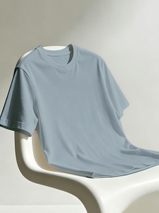 Camiseta de Manga Corta para Mujer, Cuello Redondo, Corte Holgado, Color Sólido, Informal, Básica, 100% Algodón Jersey, para Todas las Temporadas - Product Image 5