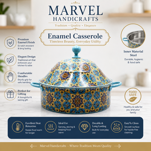 <b>Marvel</b> Handicrafts Premium Blue Geometric <b>Printed</b> Stainless Steel Insulated Casserole Hot Pot Food Warmer Serving Bowl Kitchen - Product Image 5