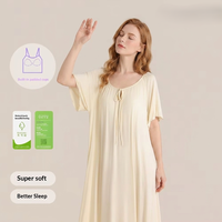 Sweethoney-Camisón de primavera y verano para mujer, jersey de cuello redondo con pecho acolchado, bata larga lisa, ropa suave y fresca para el hogar