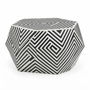 Mesa de centro octogonal gris y blanca con incrustaciones de hueso, mesa central moderna con diseño geométrico óptico de rayos de sol para sala de estar, hogar, decoración de hotel - Product Image 6