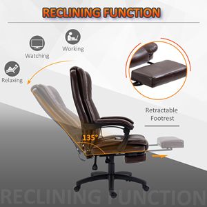 Executive Office Chair Ergonomic 6-Point Vibrating Massage Comfortable with Adjustable Height and <b>Footrest</b> Brown - Product Image 6