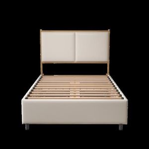Lit en bois classique avec dossier en forme de pain vapeur, cadre métallique, lattes en bois massif, quatre tiroirs de rangement confortables en éponge souple - Product Image 3