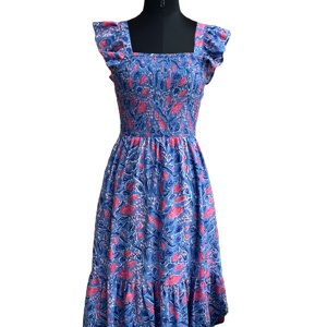 Vestido Largo de Algodón Indio Vintage con Estampado Floral Hecho a Mano, Cuello Cuadrado, Largo hasta el Suelo, Cintura Natural, Tejido Ecológico - Product Image 1