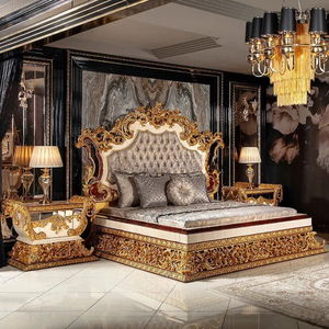 Juego de Dormitorio King Size de Madera de Caoba Maciza Tallada a Mano, Estilo Europeo Tradicional, con Mesita de Noche y Tocador para Apartamento - Product Image 1