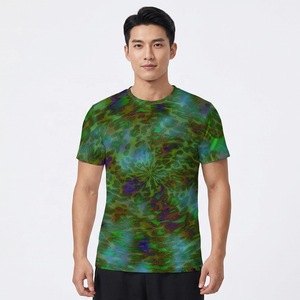 T-shirt à manches courtes pour homme, col rond, impression par sublimation, motif vert et bleu, streetwear décontracté, tissu tricoté, 100% coton, séchage rapide - Product Image 6