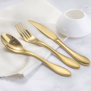 Ensemble de couverts personnalisables en acier inoxydable miroir, fourchettes et cuillères métalliques chaudes, pour usage en restaurant - Product Image 1