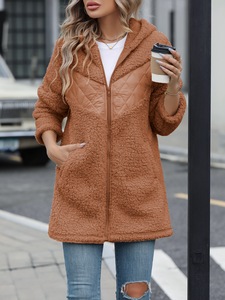 Brown <b>Sherpa</b> <b>Fleece</b> Jacket Quilted Panel Hoodie Zip Up Winter Coat - Product Image 1
