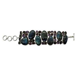 Bohemian Tibetan <b>Silver</b> <b>Cuff</b> <b>Bracelet</b> With Amethyst And Multistone Bezel Setting For Women - Product Image 1