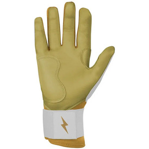 Guantes de Bateo de Cuero de la Serie Gold de MARGINAL SPORTS, Blancos y Dorados, con Puño Largo |   Cierre de Gancho y Bucle Ambidiestro de Primera Calidad para Muñeca - Product Image 2